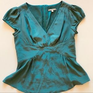 Nanette Lepore silk sea green peplum top size 6